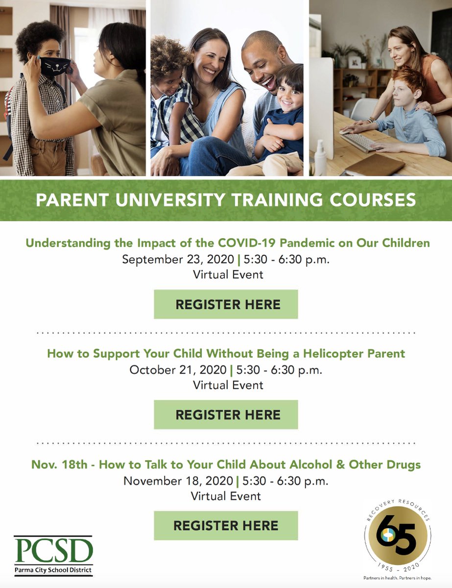 Join us for Parent University Training Courses this fall presented by Parma City School District and Recovery Resources. <a href="/PCSD_Engage/">PCSD Family Engage</a>  Learn more and register here: tinyurl.com/y3ez7l7a