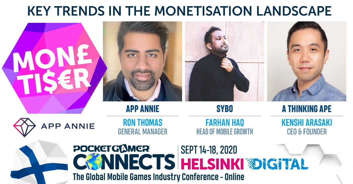 Key trends in the monetisation landscape with the Monetiser track, sponsored by App Annie, at Pocket Gamer Connects Helsinki Digital, Sept 14-18. Book now: buff.ly/2Zf7ghn @appannie <a href="/sybogames/">SYBO</a> <a href="/athinkingape/">A Thinking Ape</a>