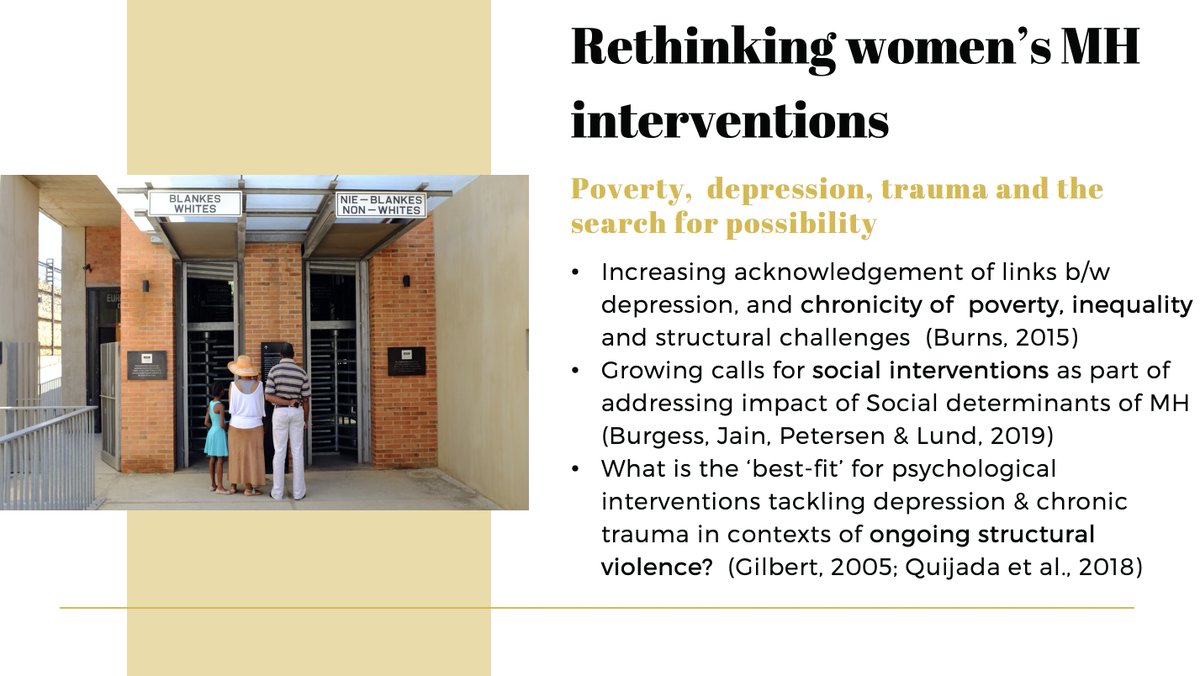 The 13-week group intervention was delivered to 47 women in Johannesburg and combined collective narrative therapy with sessions on economic planning  @thewrittenro  #IoMHconf2020