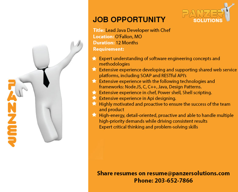 panzersolution's tweet image. Job Title: Lead Java Developer with Chef
Location: O'Fallon, Missouri
Share resumes on resume@panzersolutions.com
Or for more info click on the below link
panzersolutions.com/view_job_oppor…
#PanzerSolutions #LeadJavaDeveloper #Chef #Developer #Jobs #Latestjobs #Missouri