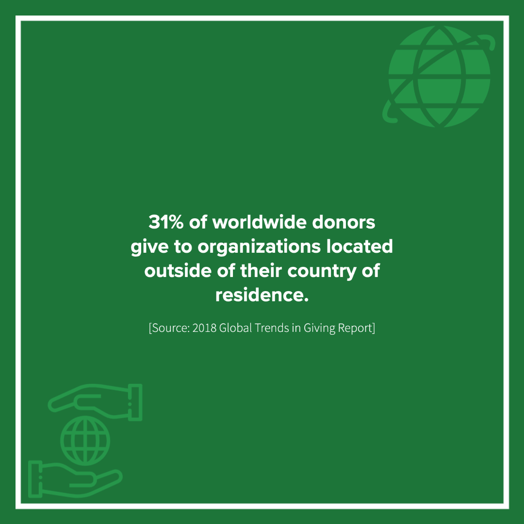 We live in an increasingly globalized society, and as fundraisers we can look to tailor our efforts to build a global community of donors. Obviously this is organization and mission dependent, but it is something to stay aware of.