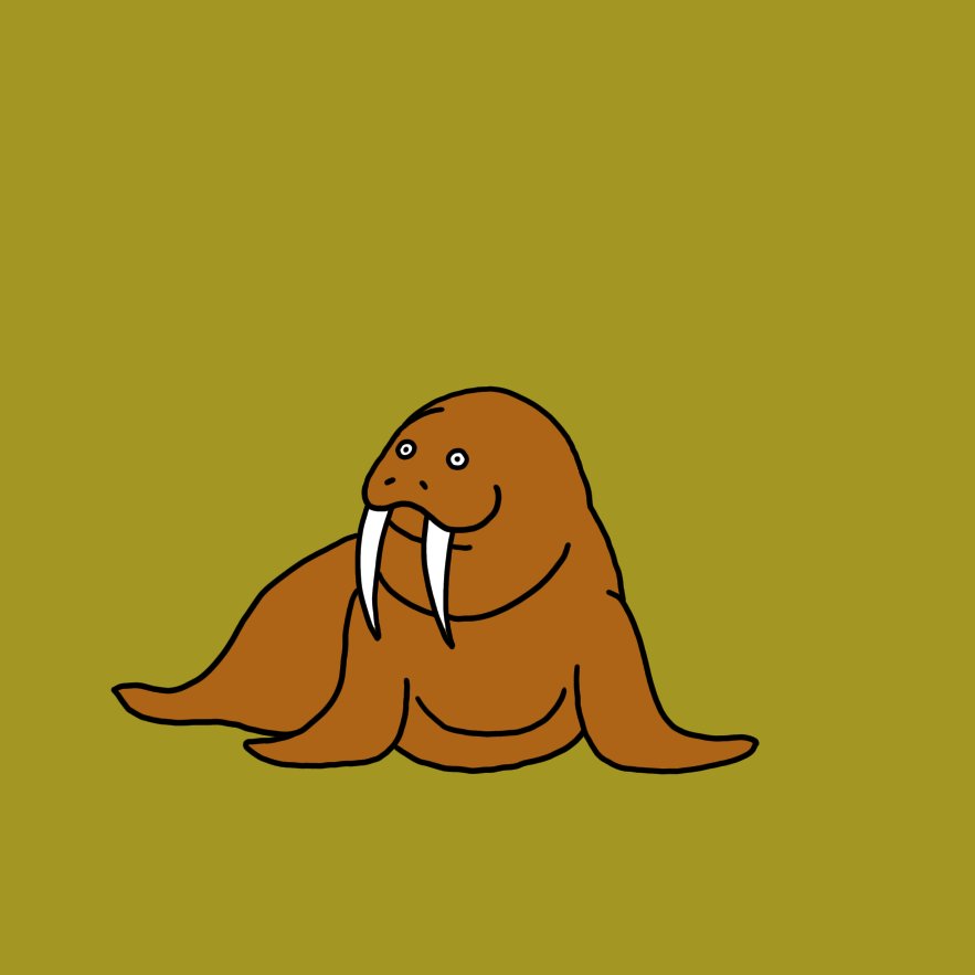 T93 Animal セイウチ セイウチ 海象 肉食動物 動物 オレンジ Animals イラスト Walrus