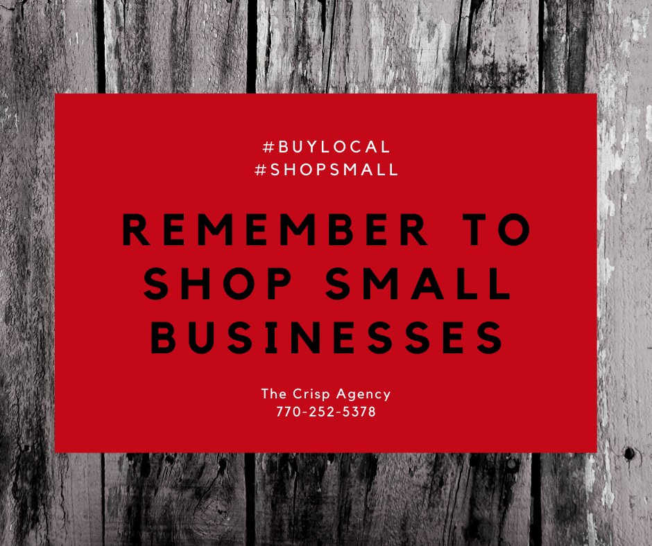 TheCrispAgency's tweet photo. Just a friendly reminder to #BuyLocal as we approach the holiday season and support small businesses in your area! We love the many small businesses that make Coweta and Fayette County so special! If you are a small business owner, give our office a call or email. #SmallBusiness https://t.co/CM8BAGTRKf