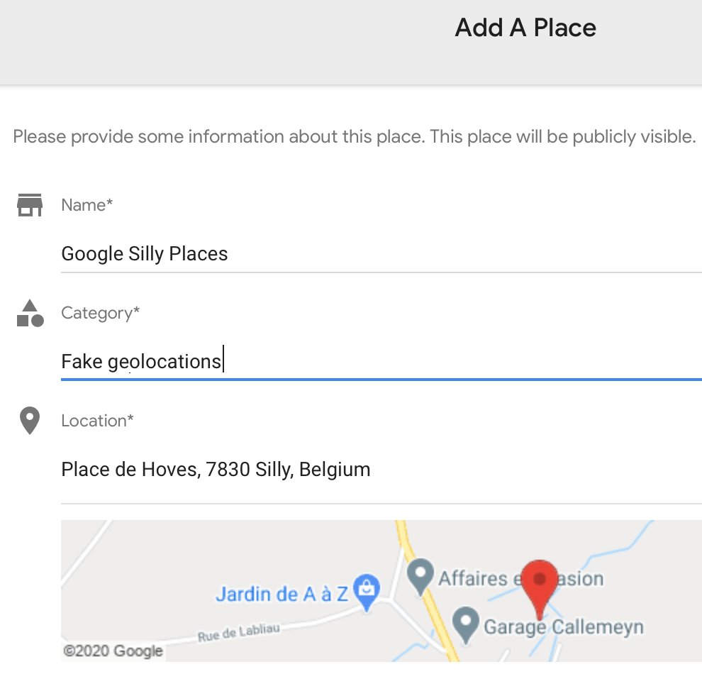 Wondering why all those Silly Places exist in Google Maps? Well, you can add them yourself - normally 99% of stuff like this will be deleted, but not always. (17/17)