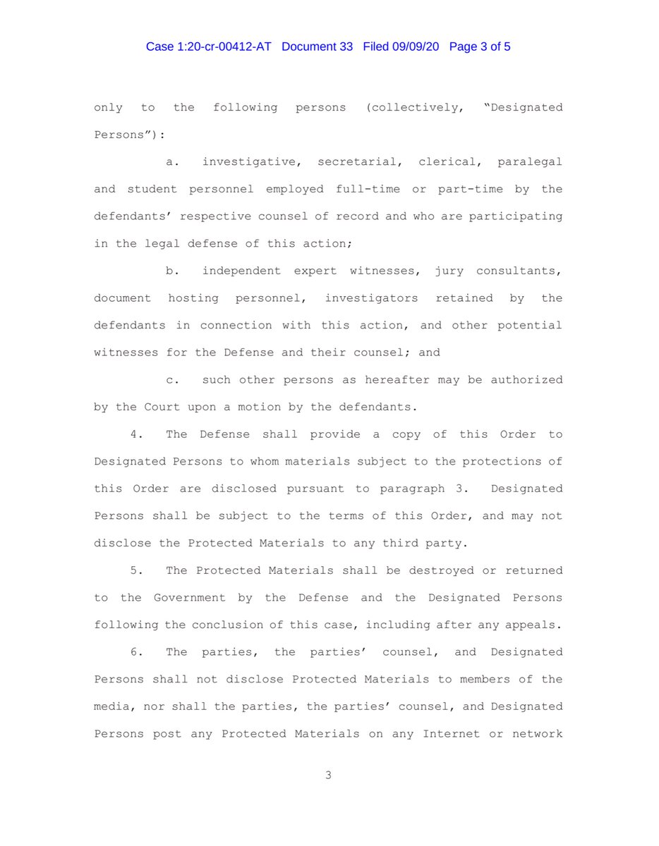 As expected the Court approved the protective order - largely adopting the terms the Government submitted.Also it’s been almost 10 days & the Govt has yet to file a “show cause” which is completely nuts.Given Kolfage & Bannon’s conduct  https://ecf.nysd.uscourts.gov/doc1/127027556649?caseid=542569