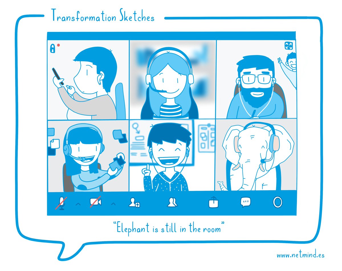 La tecnología y los frameworks no resuelven los problemas. Los problemas los resuelven las personas. Si no los afrontas seguirán estando allí (incluso en zoom😉)

Autor: <a href="/Amaeso/">Alfred Maeso</a>
Transformation #sketch: <a href="/andybaraja_/">Andy Baraja ✏️</a> 

👉 bit.ly/2FndTqd

#remotefirstculture #alwayslearning