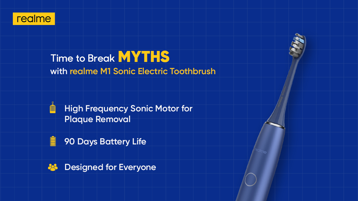 realmenarzoIN's tweet photo. If you have successfully identified ALL THE MYTHS in the #RealOrMyth contest, then you are ready to experience real effective brushing with the realme M1 Sonic Electric Toothbrush #ForPerfectOralHealth.
The prize of your smart guessing is on us! https://t.co/RsoDZAzqol