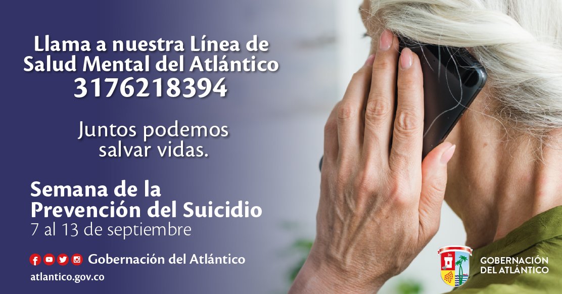 elsanoguerabaq's tweet photo. ¡En el Atlántico contamos con una línea de atención de Salud Mental!
 
Habilitamos este canal de apoyo al que podrán llamar para ser escuchados y asesorados frente al manejo de situaciones que alteren su estado emocional.
 
¡Juntos podemos salvar vidas!
#SiQueremosPodemos https://t.co/GPtubpvR9L