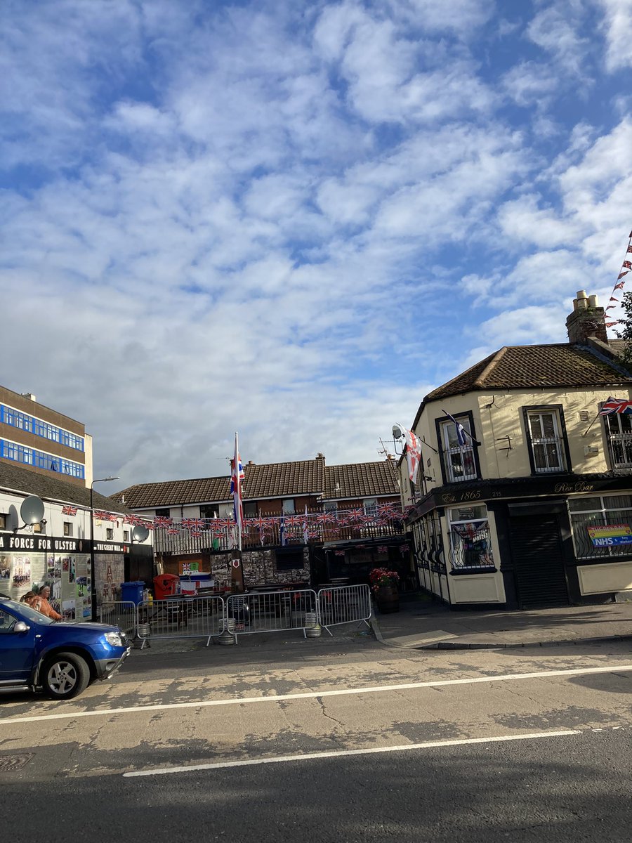 12.  #Belfast Rex Bar, long associated with the UVF. Royal Bar. Mural of the Ulster Tower. West Kirk Presbyterian Church. 