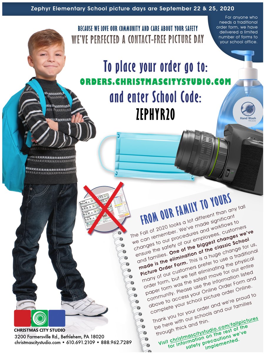 zephyrelem's tweet photo. Picture Days are scheduled for SEPTEMBER 22 &amp; 25, 2020
Go to https://t.co/HrPdl1PFWx &amp; enter School Code
ZEPHYR20 to place an order. https://t.co/B9LxVKEOHQ