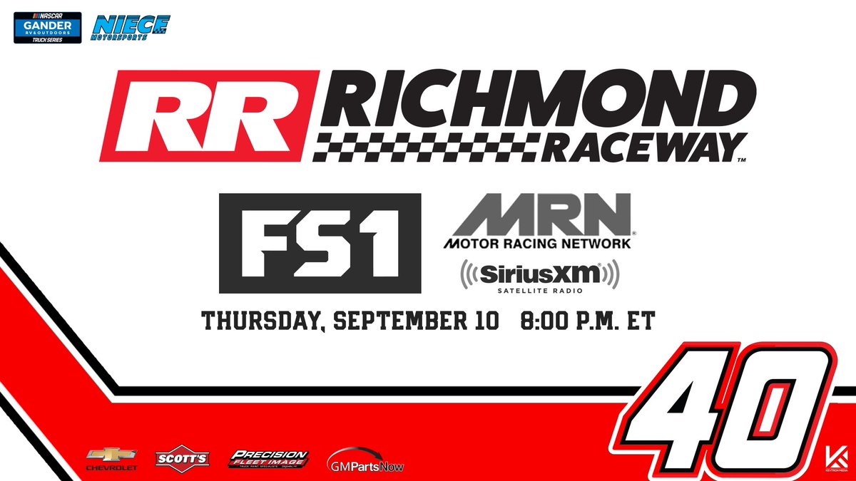 Next stop, Virginia, as <a href="/CarsonHocevar/">Carson Hocevar</a> returns to the #40 @GMPartsNow <a href="/TeamChevy/">Chevrolet Racing</a> Silverado, for tomorrow's #NASCAR Gander RV &amp; Outdoors Truck Series event at <a href="/RichmondRaceway/">Richmond Raceway</a>.