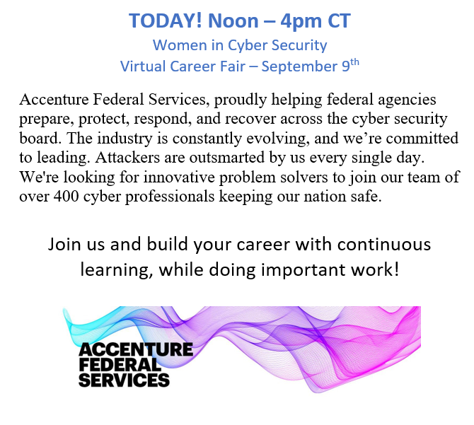 AshleyRecruiter's tweet photo. #CyberSecurity? @AccentureFed Women in CyberSecurity career booth - Sept 9th!

https://t.co/kShWxc4QFs

#wicys #Elasticsearch #elasticstack #terraform #ansible #SecDevOps #ForeScout #SCA #SOC #IncidentResponse #SecEngr #authentication #Cyberthreats #ransomware #WiCySorg https://t.co/IUQrB7JQmt