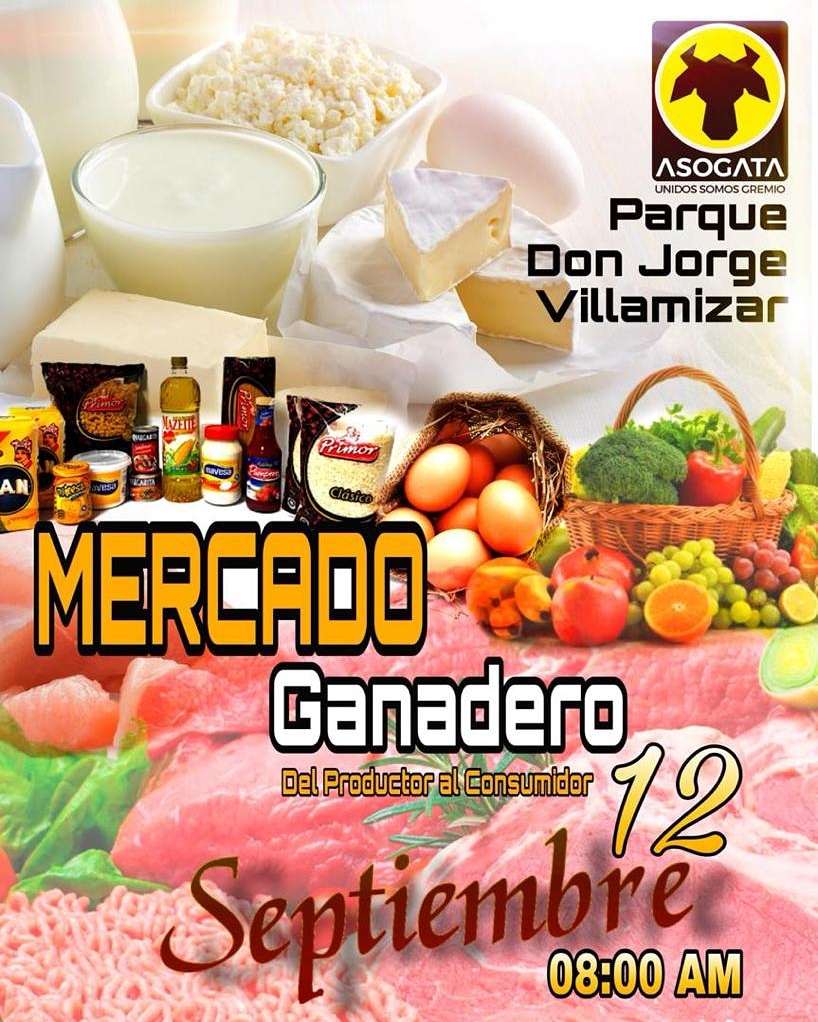 Este sábado #12sept habrá Mercado Ganadero en@asogata. Productos frescos directos del campo a la ciudad. Precio solidarios.