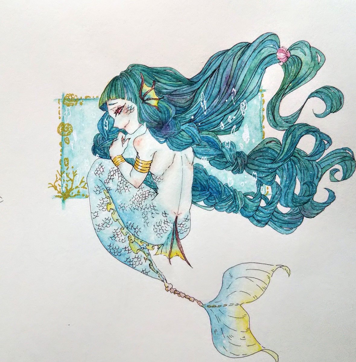 お魚っ子の髪の毛描くたびえげつなくなってる説を唱えたい ねむのイラスト お魚っ子の髪の毛描くたびえげつなくなってる説を唱えたい ねむのイラスト