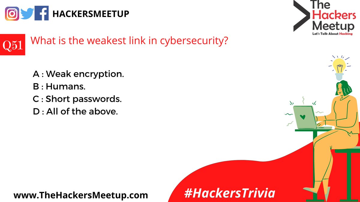 Hackers_Meetup's tweet photo. "Hackers Trivia" - Quiz Mania for Cyber Security Geeks."
#HackersTrivia #THMIndia #THMJuly2020 #TheHackersMeetup #HackFromHome #LearnFromHome #KeepHacking #THMExperts #EthicalHacking #CyberSecurity #SecurityVue #HackerSociety #MakingInternetSafe https://t.co/aThFX7QUiO