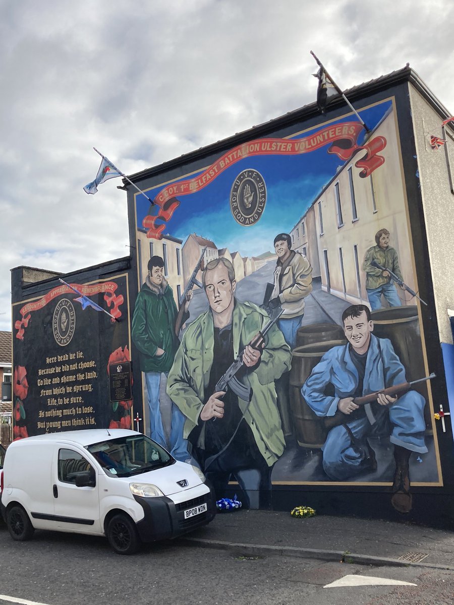 16.  #Belfast Opposite each other in Carnan Street, renamed ‘C-Coy’ Street is a UVF mural & Shankill Protestant Boys Flute Band. 