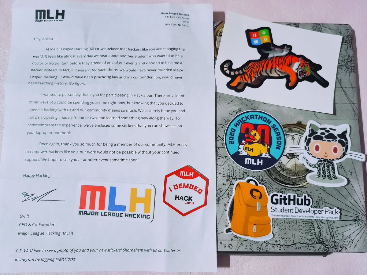 saloniankita_'s tweet photo. Participating in Hackathons are always fun, even if it's during Lockdownโจ
Received these wonderful #swags โค๏ธ for participating in the 36 hour long online Hackathon-@HackJaipur, by @Devfolioco and @MLHacks on 20-21st June.
#hackathon2020 #HackJaipur #devfolio #mlh #github #hack https://t.co/5HfyXaYgva