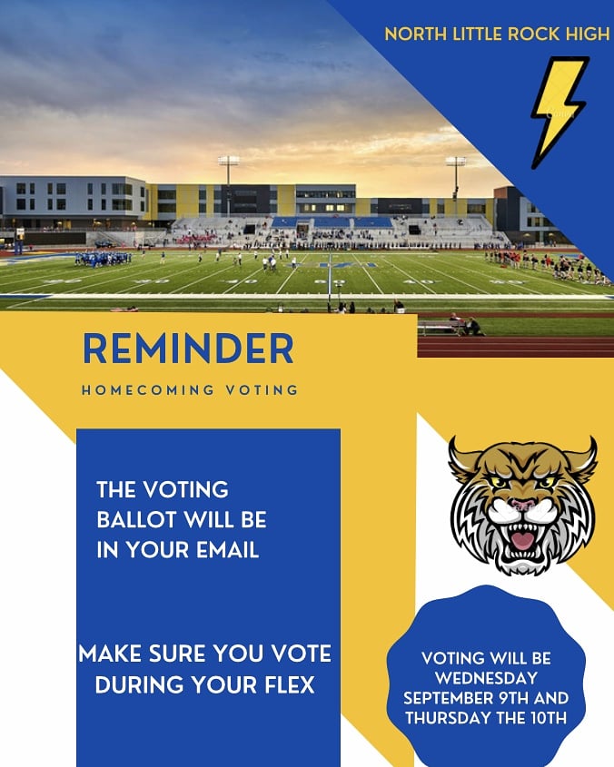 NLRStuCo's tweet photo. REMINDER: Don't forget to vote for your homecoming court! Voting will take place today and tomorrow during your flex period. https://t.co/j1z80EEM1z