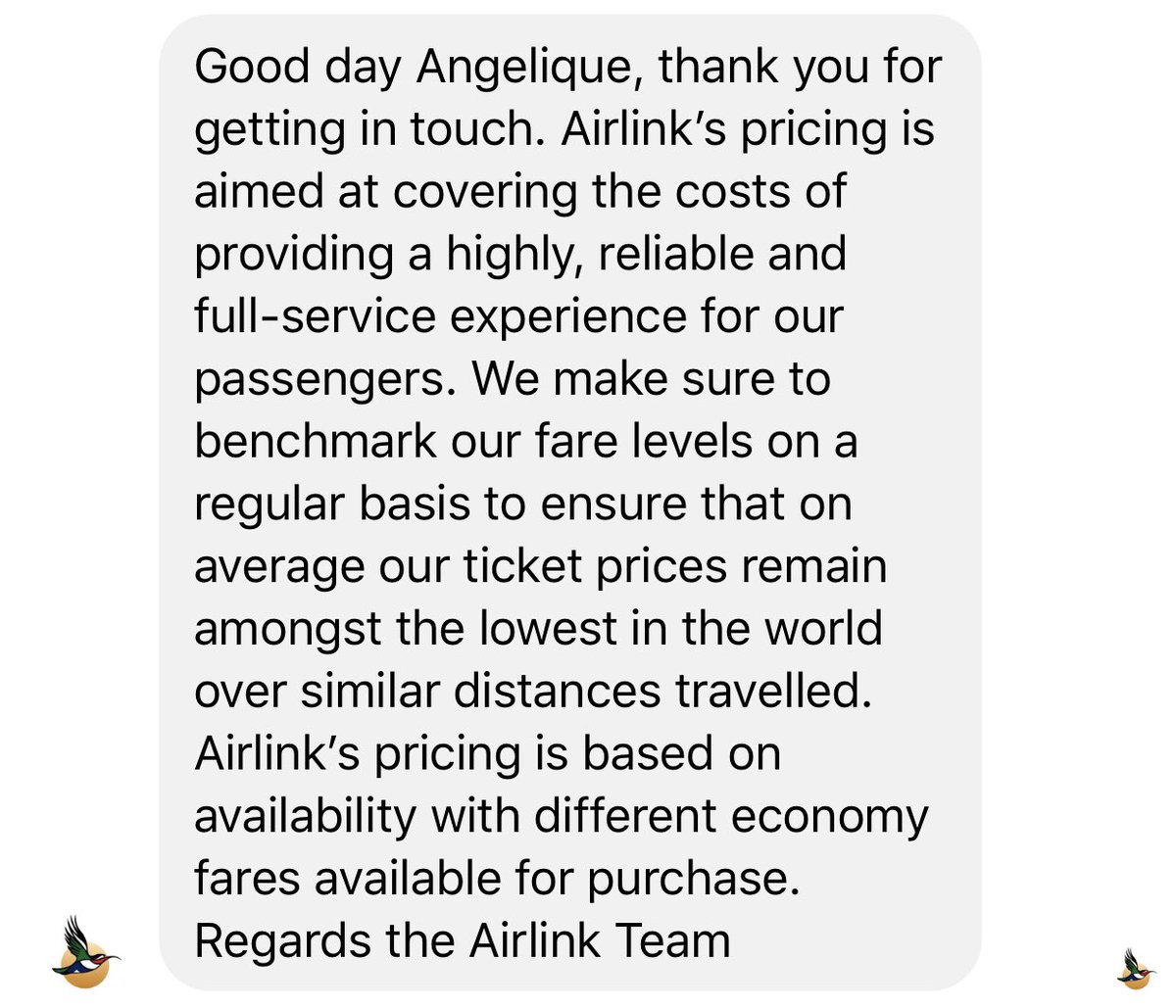 tereliq's tweet image. Look at the reply, #saairlink, how is this amount the lowest compared to the rest of the world for similar distances travelled. It's a 1h20 min flight, almost R6000 for a return flight. It's a disgrace