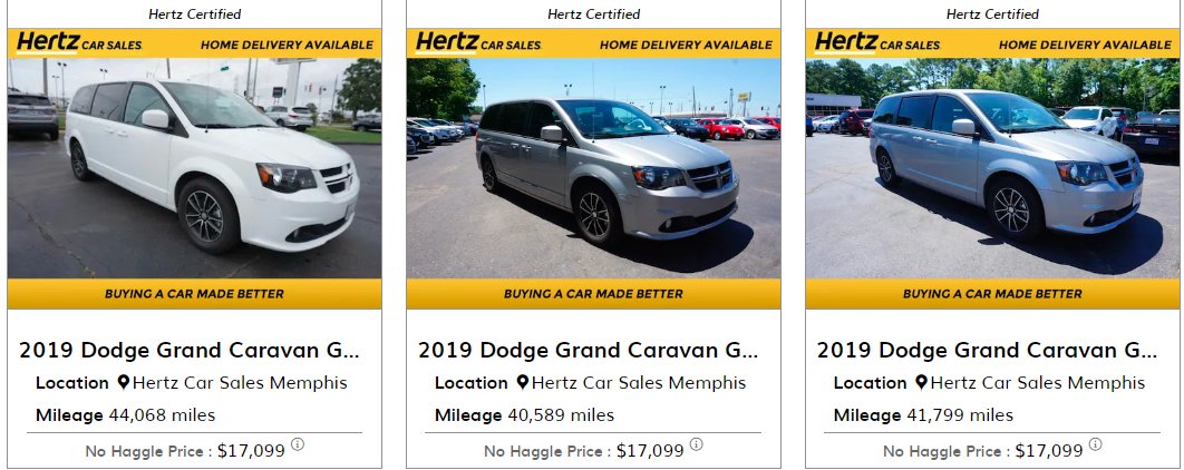 hertz car sales minivan
