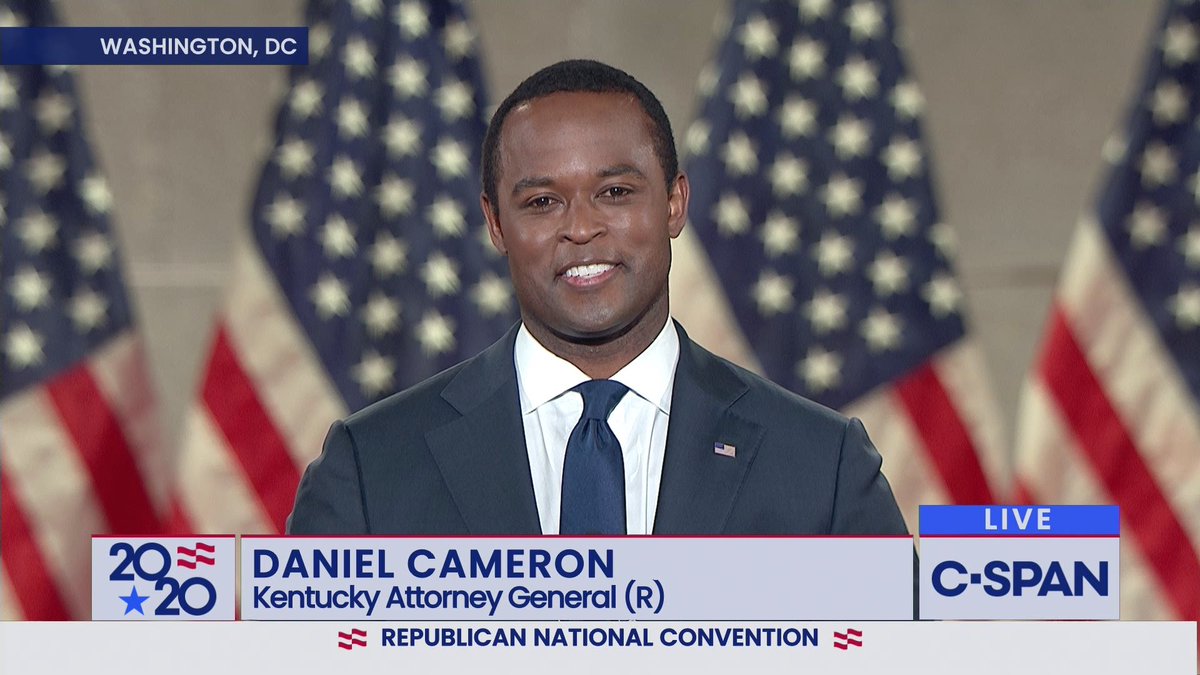 Republican Daniel Cameron, the first African-American Attorney General in Kentucky history who spoke at this year's  #RNC2020 Convention, is one of President Trump's potential US Supreme Court nominees.  https://www.c-span.org/video/?c4905523/kentucky-attorney-general-daniel-cameron