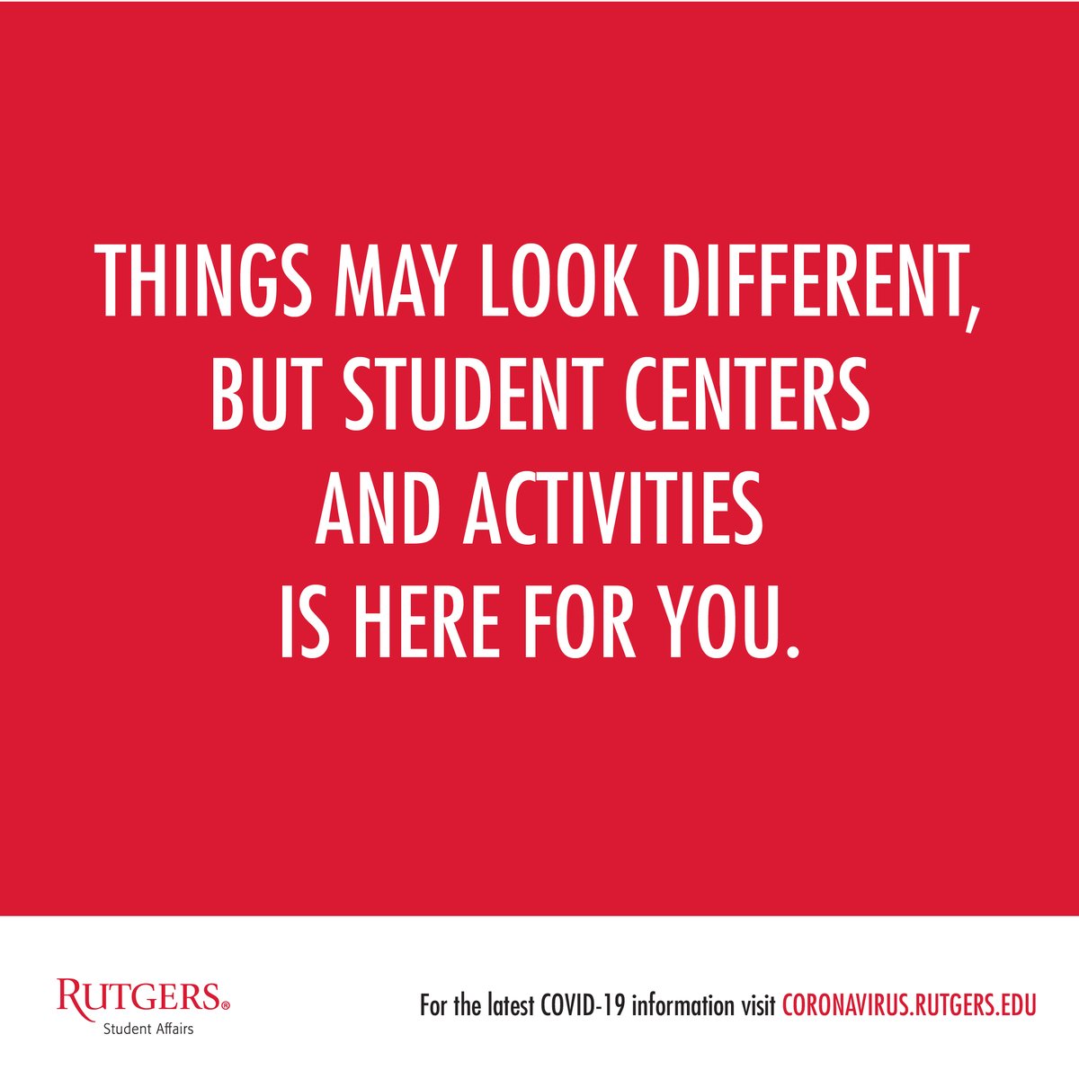Don't forget you can stay up to date on all of our fall services, resources and virtual events by visiting our website at sca.rutgers.edu or checking out our FAQ page (sca.rutgers.edu/faq-f20). Things may look different, but Student Centers and Activities is here for you.