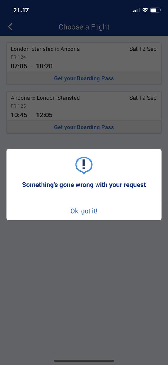 johnbeaumont's tweet photo. @Ryanair trying to access my boarding passes and getting this message. Help? https://t.co/xUwHdHoco6