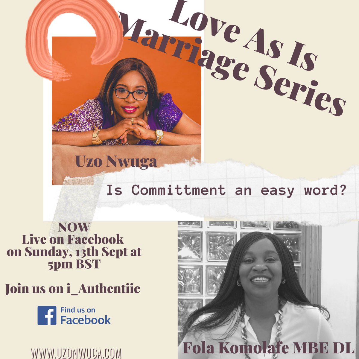 Nwuga's tweet photo. Now on #Facebook! Sunday, 13th Sept @ 5pm BST. Not just for marriages where partners battle #disability or #illhealth, but for ALL #marriages. Like our page @i_authentiic on Facebook, to join the Live event. #loveasis #loveyourspouse #commitment #realtalk #reallife #life #love https://t.co/LYa9z5j9GG