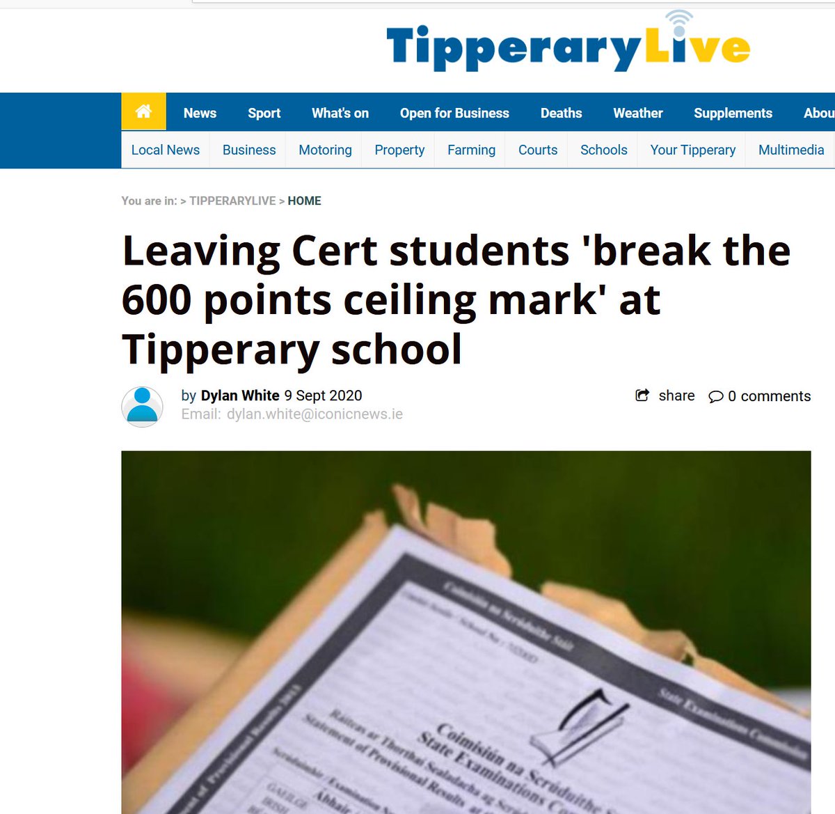 tipperarylive.ie/news/home/5724… Thanks to <a href="/TipperaryLive/">TipperaryLive</a> for chatting with us here at #ComeraghCollege. Great that we can highlight our resilient and mature #Classof2020. We are also always happy to emphasize that there are so many options out there for further education after the LC!