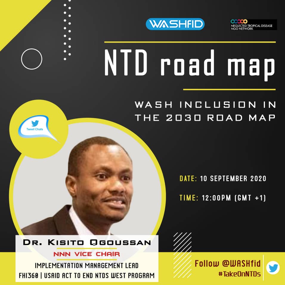 Happening Tomorrow: @WASHfid's tweetchat with NNN Vice Chair @ActNTDsWest's Kisito Ogoussan on the NNN's commitment to cross-sectoral collaboration and the @WHO 2021-2030 NTD Road Map #TakeOnNTDs #beatNTDs #NNN2020 @fhi360 @USAIDGH @KOgoussan