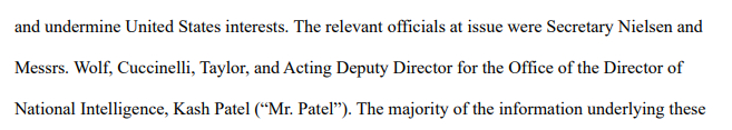 Now we get to the people that tried to suppress intelligence on the Russian attack on the US: Sec. Nielsen, Wolf, Cuccinelli, Taylor, and Acting Deputy Dir. DNI Kash Patel.