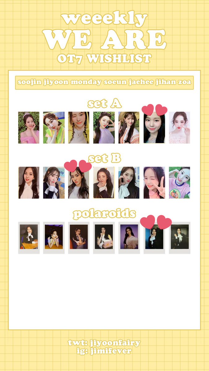 ✨ WTT/WTS ✨

- weeekly “we are” photocards
- have: first pic
- want: second pic
- NA preferred 
- dm if interested 
- trade priority, but will sell ($4/ea)

please RT! thank you! 

#WEEEKLY #We_Are #TagMe <a href="/pctradeusa/">trade / sell usa</a> <a href="/photocard_kpop/">KPOP Photocard Trade</a> <a href="/kpoptradeusa/">photocard trade & sell</a> <a href="/Weeekly_Global/">WEEEKLY GLOBAL</a> <a href="/weeeklypcs/">closed</a>