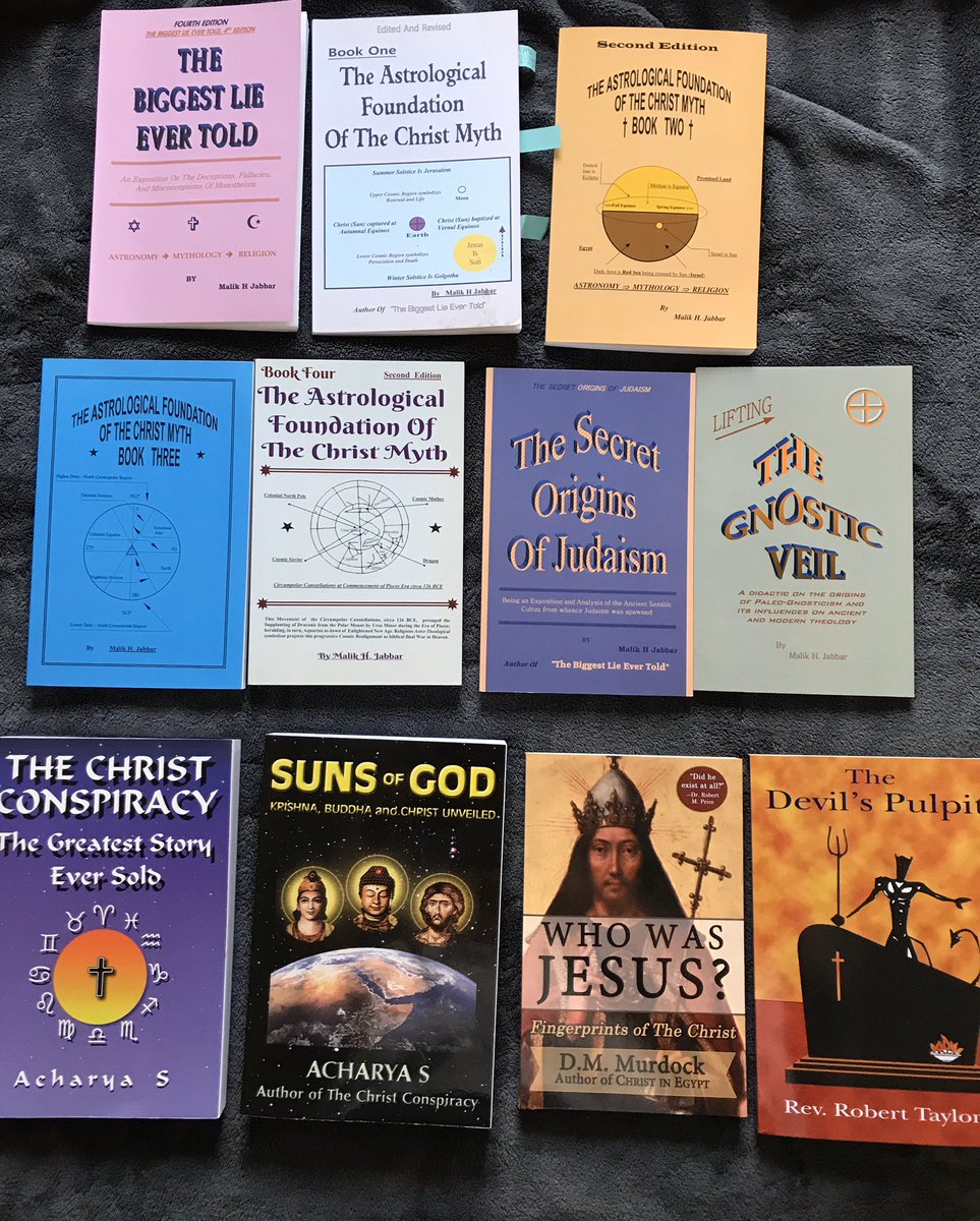 WakeUpZombiez's tweet photo. Im going to leave 2 videos by Santos Bonacci as an introduction to Astrothology (the picture is all the books I own on this subject so far) have your note books ready this information will blow your mind 🤯

Part 1 https://t.co/hkuu1jXMTO

Part 2 https://t.co/vQ4Pc1d5jB https://t.co/QFyQFnlRPK