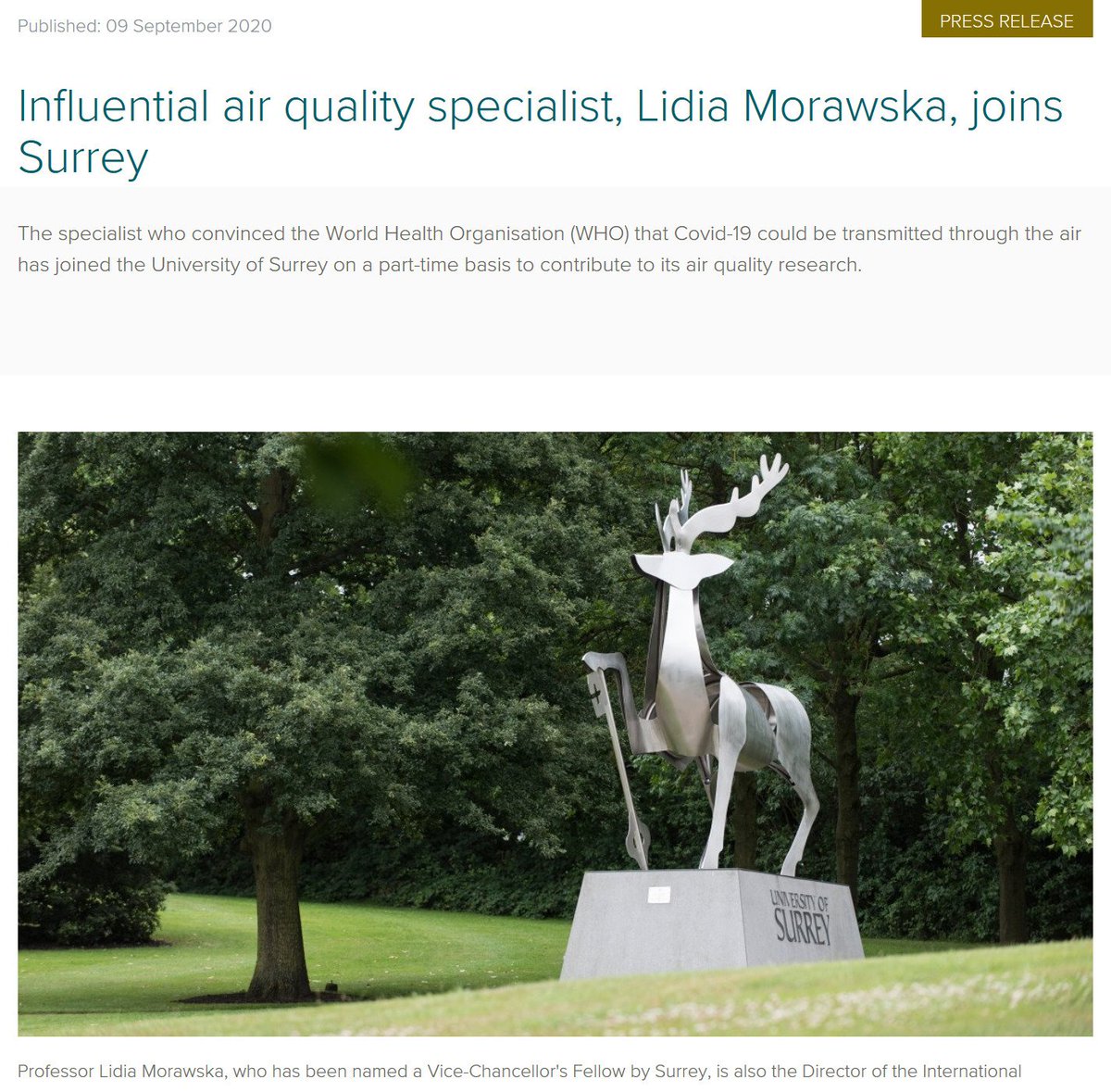 We are delighted to welcome #ProfessorLidiaMorawska for  part-time joining @UniOfSurrey #GCARE team as a #ViceChancellorFellow. Lidia is a #longterm #collaborator & played a leading role in getting the #airbornetransmission of #COVID19 recognised by #WHO: surrey.ac.uk/news/influenti…