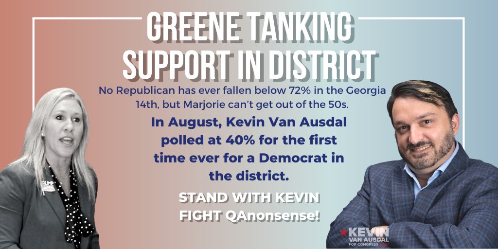 KevinVanAusdal's tweet photo. This has never happened before - a Democrat is seriously contending for Congress in Northwest GA. Marjorie has only gotten worse since we asked, and she abandoned any pretense of caring about our district.
https://t.co/rt1RmZyd2G https://t.co/yV4NSJnuUg