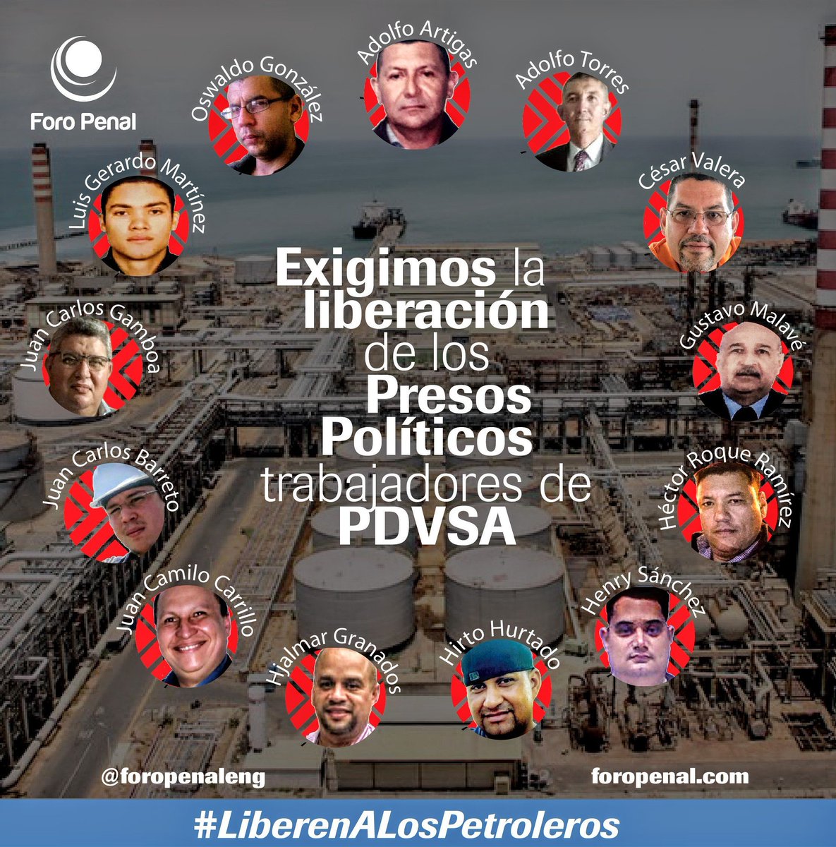 tiafatimasaleh's tweet photo. La totalidad de estos #PresosPolíticos sufren desnutrición producto de la prisión y además presentan enfermedades crónicas que ameritan atención médica. 

Se encuentran recluídos en una cárcel a 9 horas de distancia de sus familias. #LiberenALosPetroleros https://t.co/MBelobRAFO