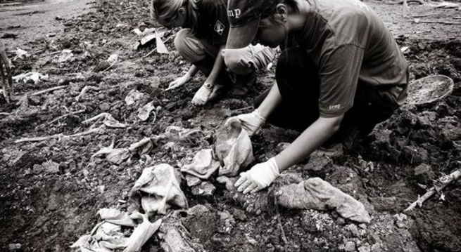 Human remains, skulls, socks with bones, wire, were found. /4