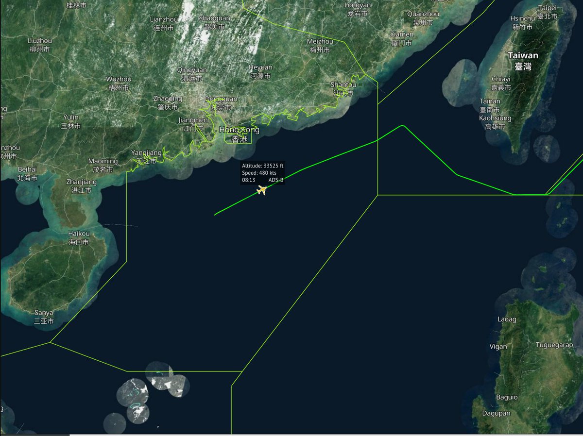 h/t to  #RadarBox24 who also show on their sensor network what seems to be the same American RC-135, operating in international Chinese-controlled airspace, using an ICAO hex code assigned to Malaysia, and flying with a bogus callsign, completely legally. #USAF