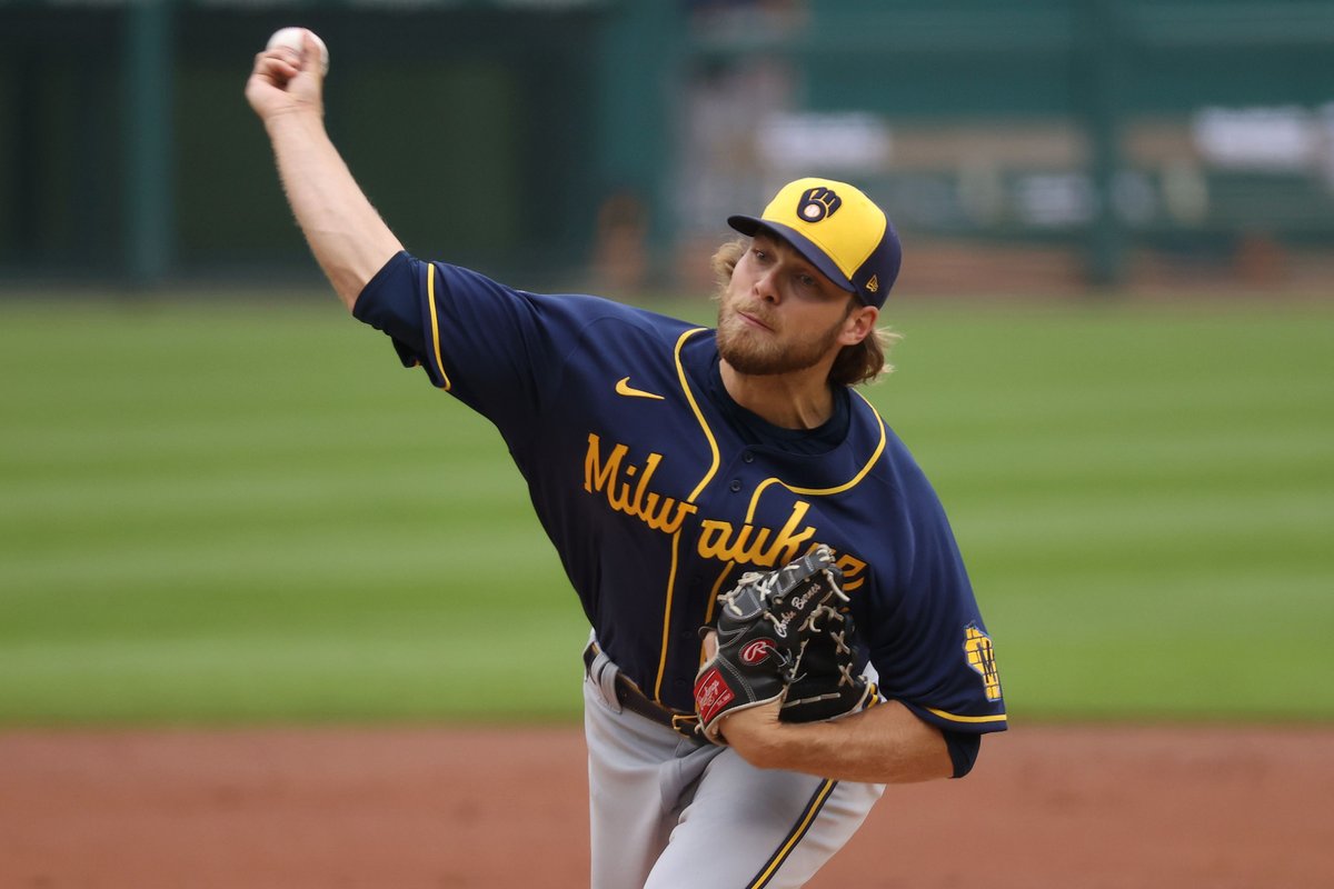MLBStats's tweet photo. Corbin Burnes is the first pitcher in @Brewers history to post an outing of 10+ K, 0 runs and 1 or 0 baserunners. 

He’s the first NL pitcher to do so since Max Scherzer in 2015. https://t.co/VoWRQXtymI