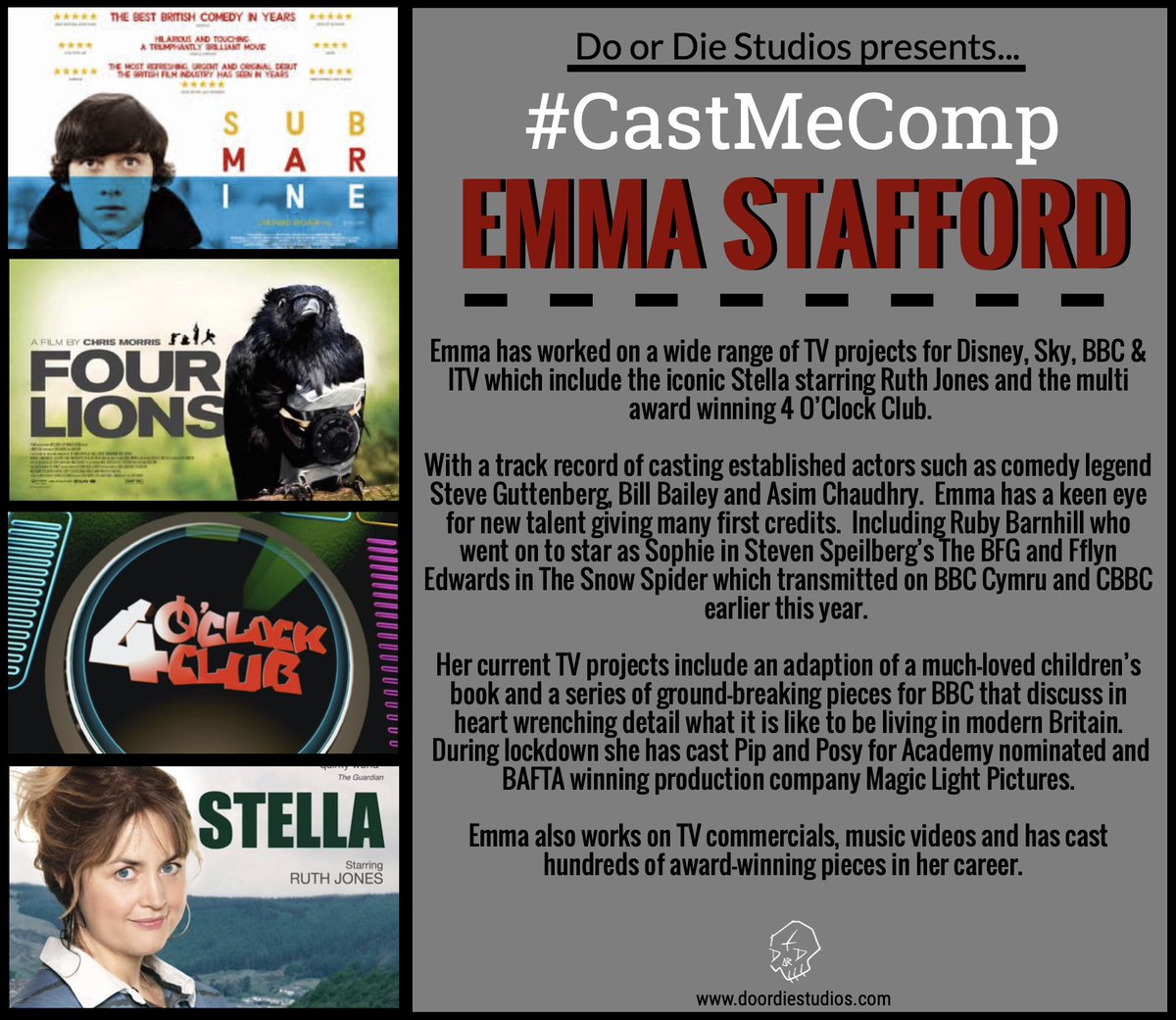DoorDieStudios's tweet photo. Our next #CastMeComp will be judged by Casting Director EMMA STAFFORD (@EmmaSCastingCDG ). Our ‘first to know’ have grabbed the pre sale tickets but general sales are now available at https://t.co/wgDaJQC4tQ https://t.co/67SLNHpoqg
