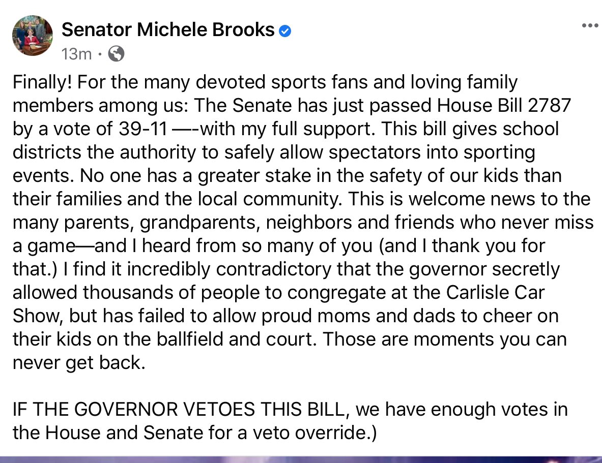 🚨UPDATE FROM STATE SENATOR MICHELE BROOKS:
