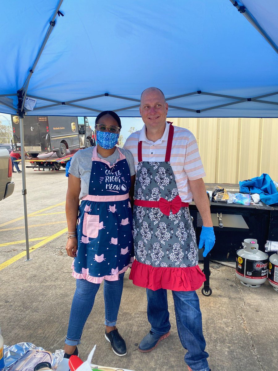 Cher Portes - District President &amp; Steve Boulton - District Controller cooking and motivating the UPSers in Lake Charles after the storm.  Great leadership!