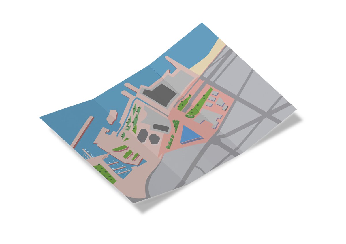 Aplicaciones de logotipo y creación de mapa para una idea de festival.