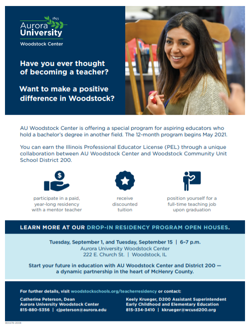 WoodstockD200's tweet photo. Great opportunity for those interested in becoming a teacher but lack certification @AuroraU https://t.co/xHXnpK6JHD