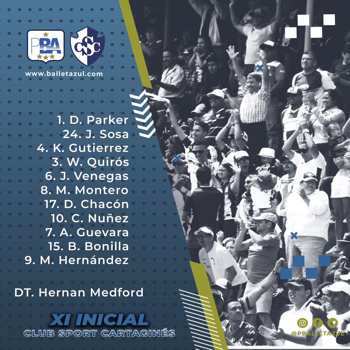 pballetazul's tweet photo. ¡Así sale el conjunto blanquiazul esta tarde!

Una variante en el 11 del Cartaginés respecto a los partidos anteriores. 

#VamosCartagines #1CSC #LigaPromerica #SFCvCSC https://t.co/LZ5AWNOvnn