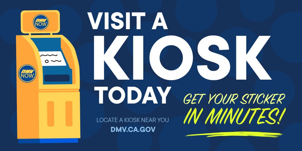 CA_DMV's tweet photo. You DO NOT need to visit a #CADMV office to RENEW your vehicle registration!
Visit a KIOSK near you to SCAN, PAY, PRINT and get your stickers in minutes!
Find one near you: https://t.co/ZAeshvxdtA
#DMV #DMVNOWKIOSK #DMVKIOSK https://t.co/sR7m9c4Zta