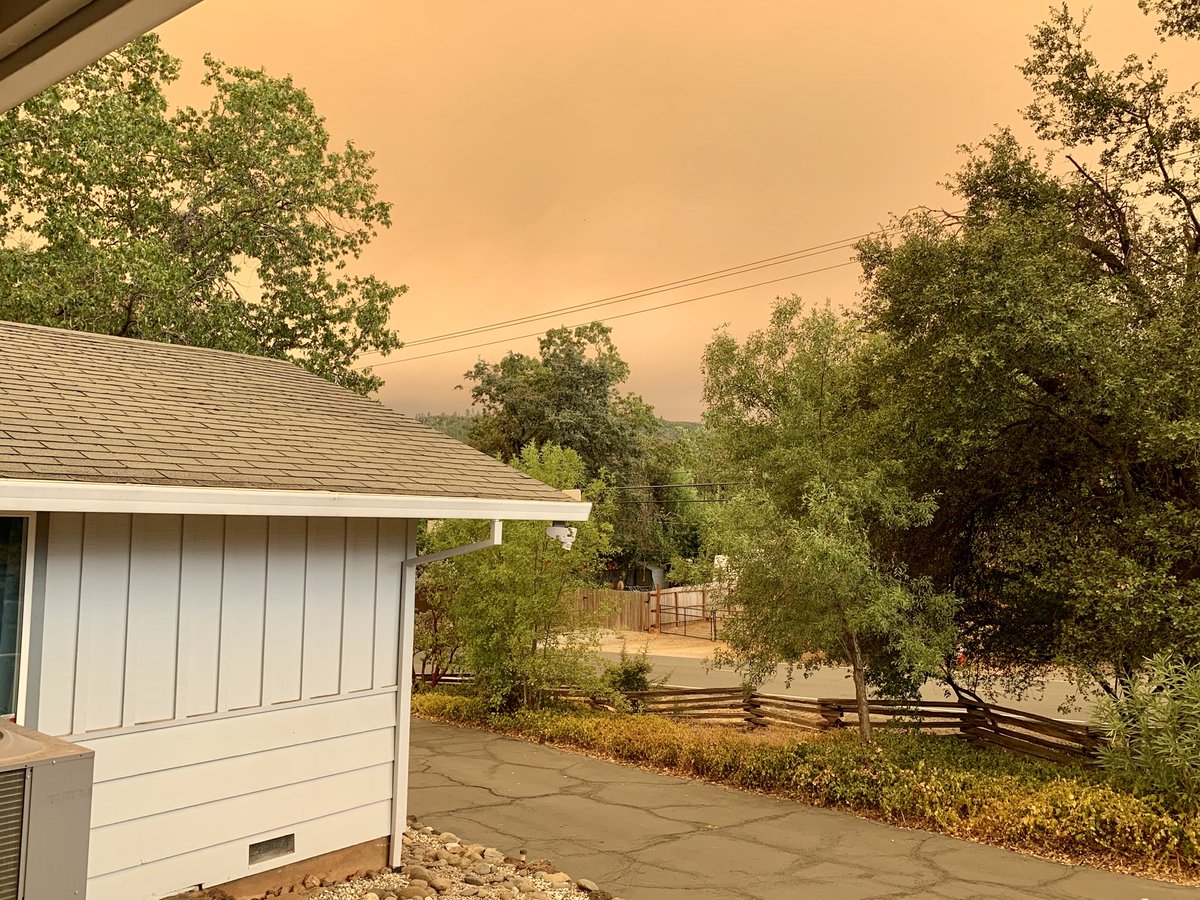 Northern CA. Smoke from fires 80 mikes away. The smoke is very high up blocking sun. Praying.