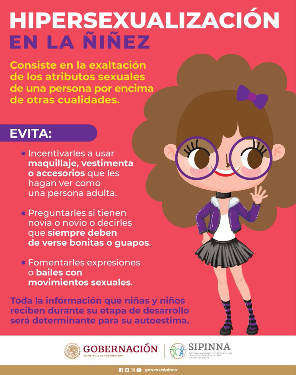 SEGOB_mx's tweet photo. Fomentemos que los menores de edad disfruten la etapa más bonita de todas: la niñez. Evitemos la hipersexualización en niñas y niños. Entérate de cómo estas conductas pueden afectarlos. Consulta: https://t.co/lxuQh4MAqM https://t.co/NHG2iR4m06