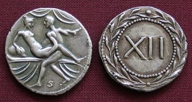 Just been reminded that for a few decades in the first century CE, the Roman Empire was absolutely flooded with weird sex-coins and we're still not 100% why.