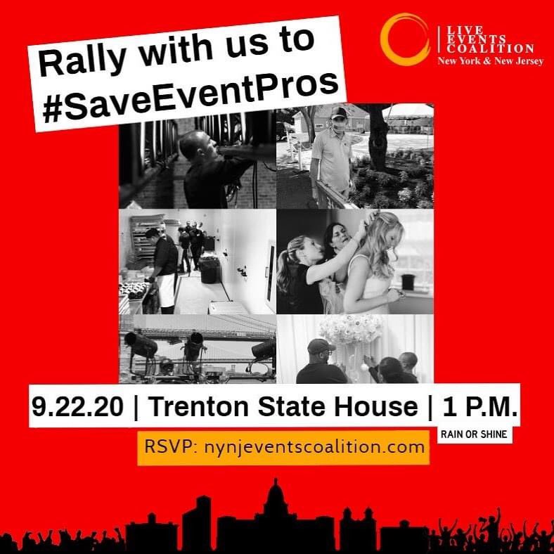 NJ WEDDING / EVENT PROS: Support the #SaveEventPros rally on TUESDAY, SEPT 22, 1PM outside the #Trenton State House Annex! Bring your VOICE and stand together for legislative action to provide assistance for the #eventindustry (social distancing / masks mandatory). #SaveEventPros